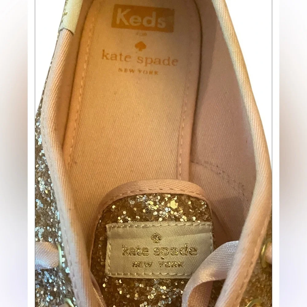 Keds X Kate Spade Glitter Sneakers Pink Rose Gold with Satin laces Size 8.5